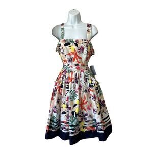 Vince Camino Floral SunDress Sz 4 Vintage Style Full Skirt Pockets Strap Dress